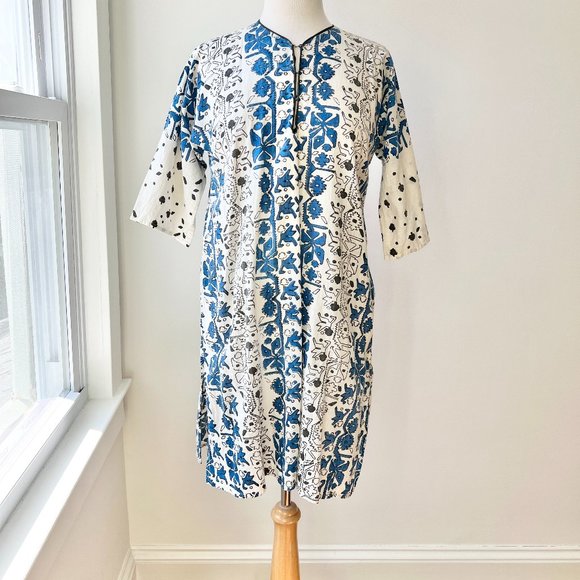 vintage 60s block print kaftan - Picture 1 of 10